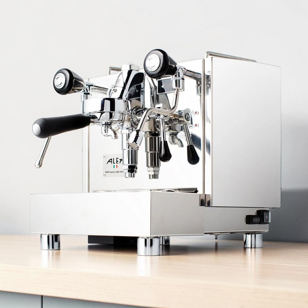 My Store Izzo Alex Duetto IV Plus dual-boiler espresso machine with polished chrome finish and E61 group head