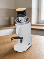 Turin DF54 Single Dose Grinder on a wooden kitchen worktop