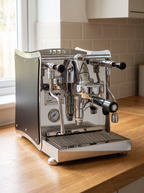 Izzo Vivi Flat Coffee Machine on a wooden kitchen worktop