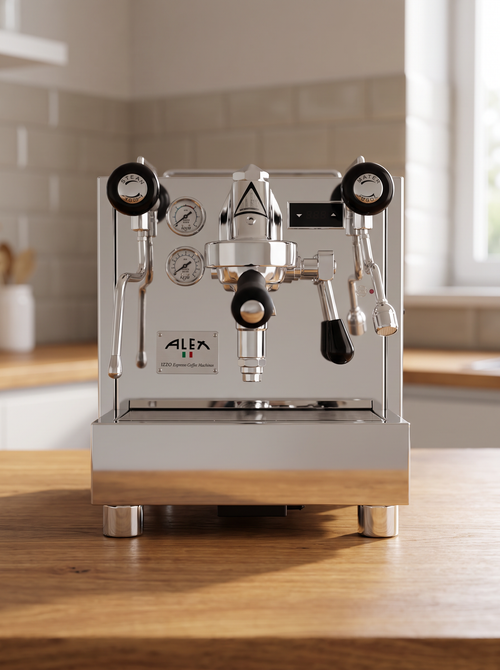 Izzo Alex Duetto IV Plus Coffee Machine on a wooden kitchen worktop
